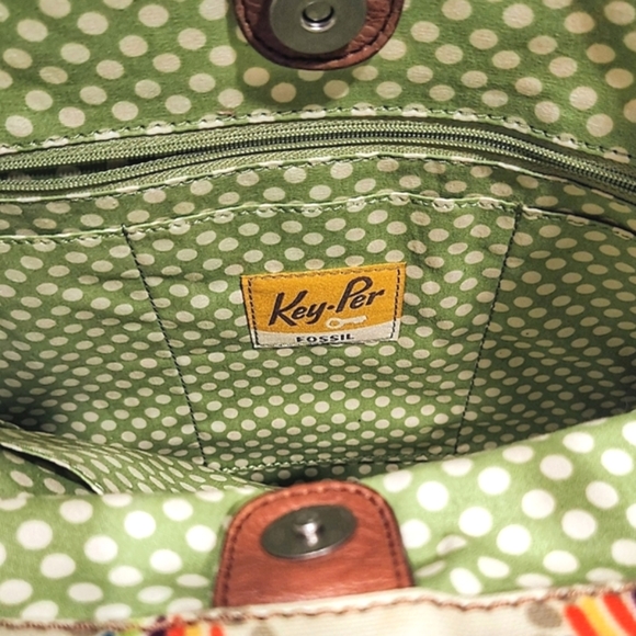 Fossil Key-Per Foldover Convertible Bag Coated Canvas Leather Colorful Dot Print - Picture 10 of 16